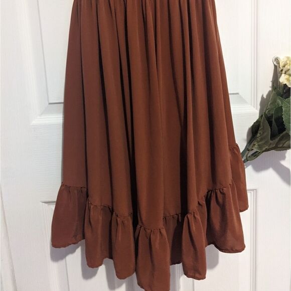 Love Sam Blixen Smocked Dress Cognac Silk Boho - Picture 9 of 12